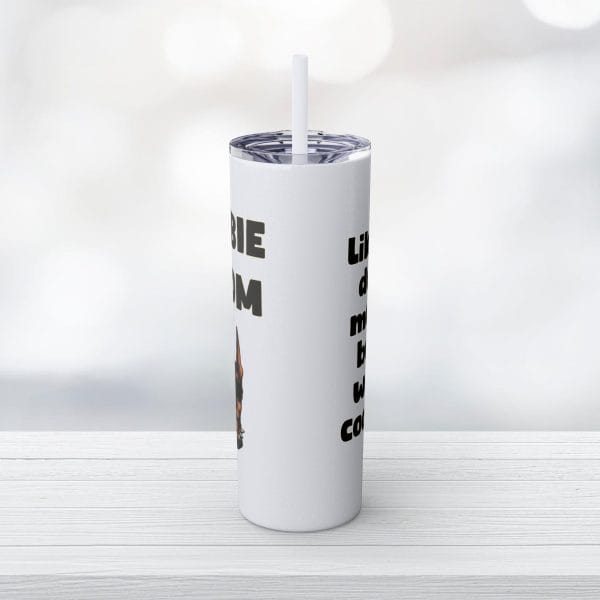 20oz Skinny Glitter Tumbler with Straw, Dobie Mom - Image 9