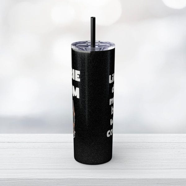 20oz Skinny Glitter Tumbler with Straw, Dobie Mom - Image 2