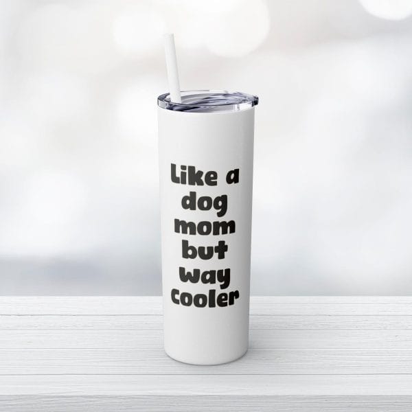 20oz Skinny Glitter Tumbler with Straw, Dobie Mom - Image 8