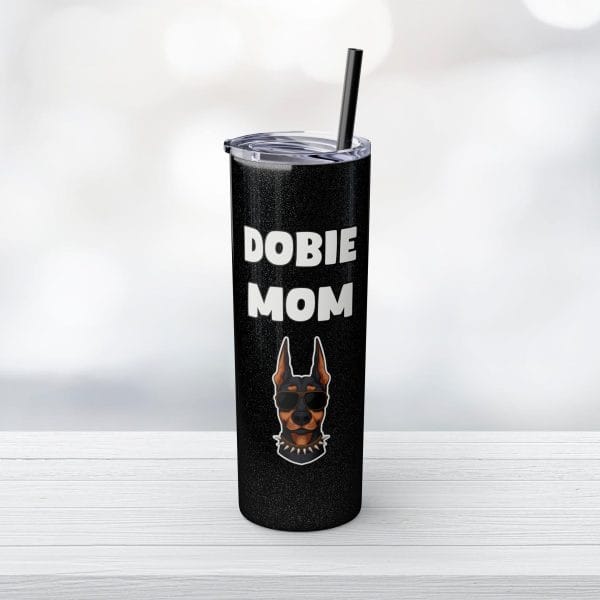 20oz Skinny Glitter Tumbler with Straw, Dobie Mom