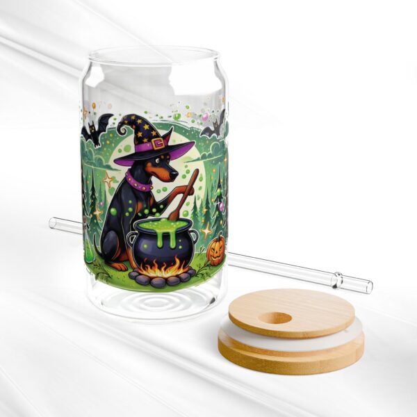 Halloween Witch Doberman Glass Can Tumbler - Image 4