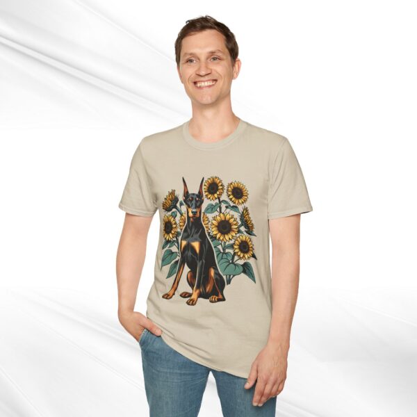 Doberman Sunflower Cotton T-Shirt - Floral Dog Portrait Design - Image 7