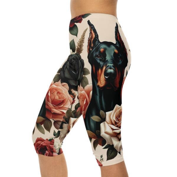 Women's Capri Leggings - Vintage Doberman Roses