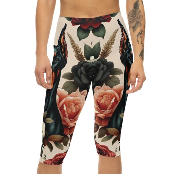 Women's Capri Leggings - Vintage Doberman Roses - Image 2