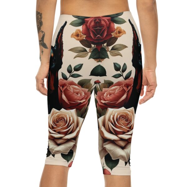 Women's Capri Leggings - Vintage Doberman Roses - Image 4