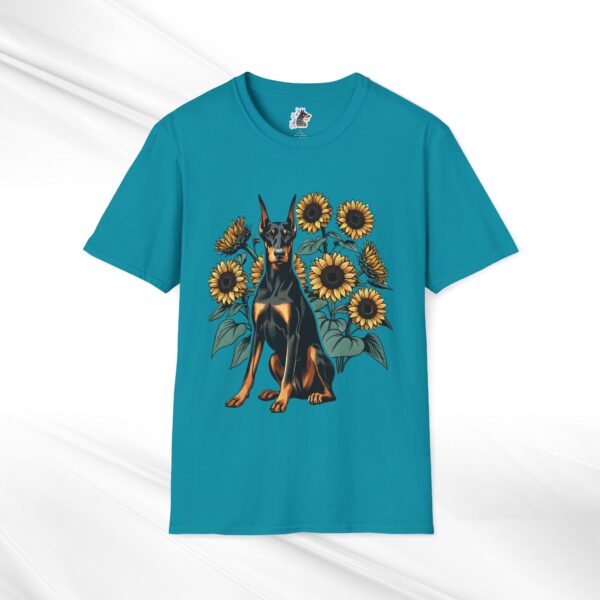 Doberman Sunflower Cotton T-Shirt - Floral Dog Portrait Design - Image 9