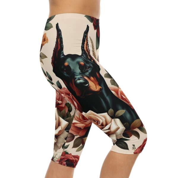 Women's Capri Leggings - Vintage Doberman Roses - Image 3