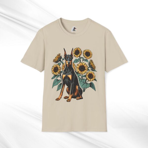 Doberman Sunflower Cotton T-Shirt - Floral Dog Portrait Design - Image 4