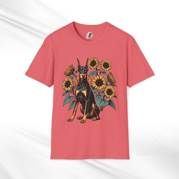 Doberman Sunflower Cotton T-Shirt - Floral Dog Portrait Design - Image 3