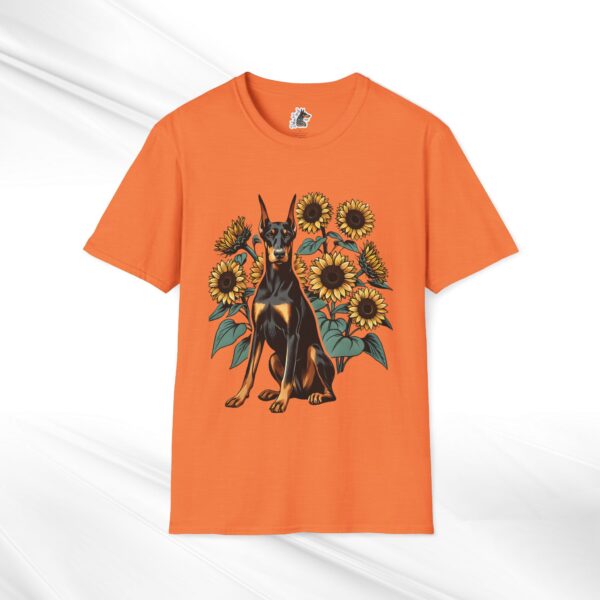 Doberman Sunflower Cotton T-Shirt - Floral Dog Portrait Design