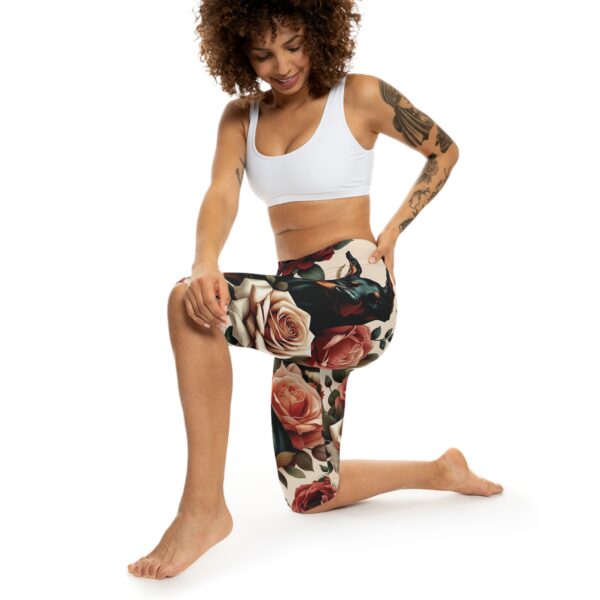 Women's Capri Leggings - Vintage Doberman Roses - Image 5