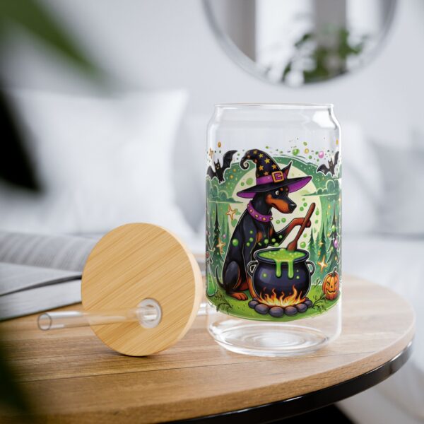 Halloween Witch Doberman Glass Can Tumbler - Image 5