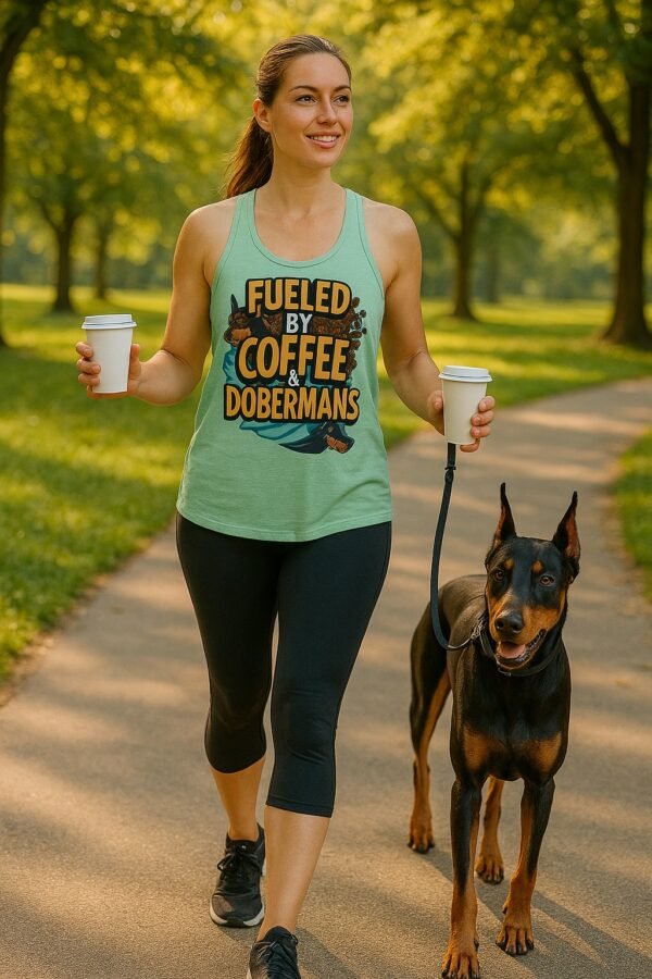 Fueled by Coffee & Dobermans Flowy Racerback Tank - Caffeine & Canines Edition - Image 3