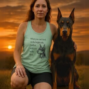 Doberman Loyalty Quote Racerback Tank – “I’ll Sit With You in the Dark” Edition