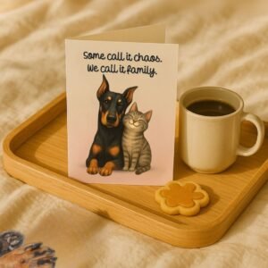 Family Chaos Doberman & Cat Mother’s Day Card