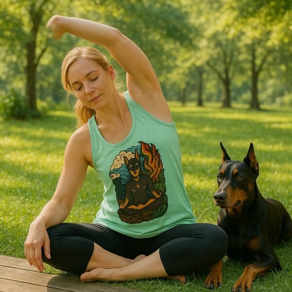 Meditating Doberman Women’s Flowy Racerback Tank – Lightweight Relaxed Fit, Supports Doberman Rescue - Image 3