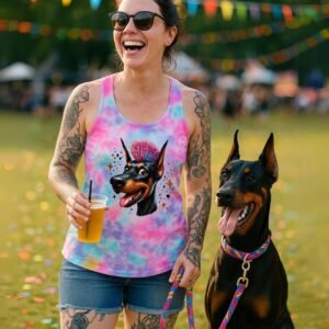 Punk Rock Dobie Tie-Dye Racerback Tank – “Unleashed & Unbothered” Edition
