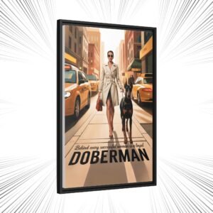 Framed Canvas – Luxe Doberman Wall Art for Powerhouse Women “Behind Every Successful Woman is a Loyal Doberman”