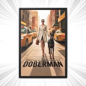 Framed Canvas – Luxe Doberman Wall Art for Powerhouse Women “Behind Every Successful Woman is a Loyal Doberman”