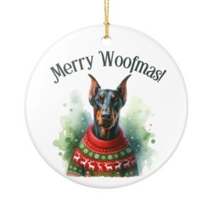 Festive Dog Ornament, Holiday Decoration, Pet Lover Gift, Merry Woofmas! Christmas Decor, Dog Lover’s Keepsake, Seasonal Ceramic Decor