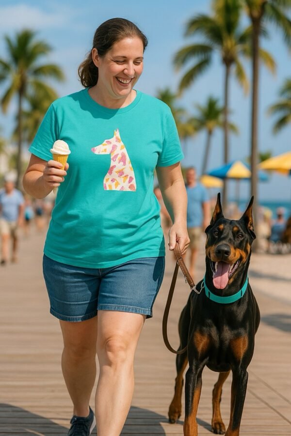 Doberman Ice Cream Silhouette Unisex T-Shirt – Lightweight Summer Tee That Supports Doberman Rescue - Image 4