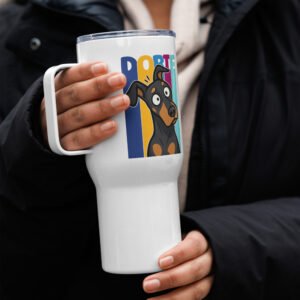 ColorPop DOBIE Travel Mug with Handle – 25oz or 40oz of Goofy Doberman Energy