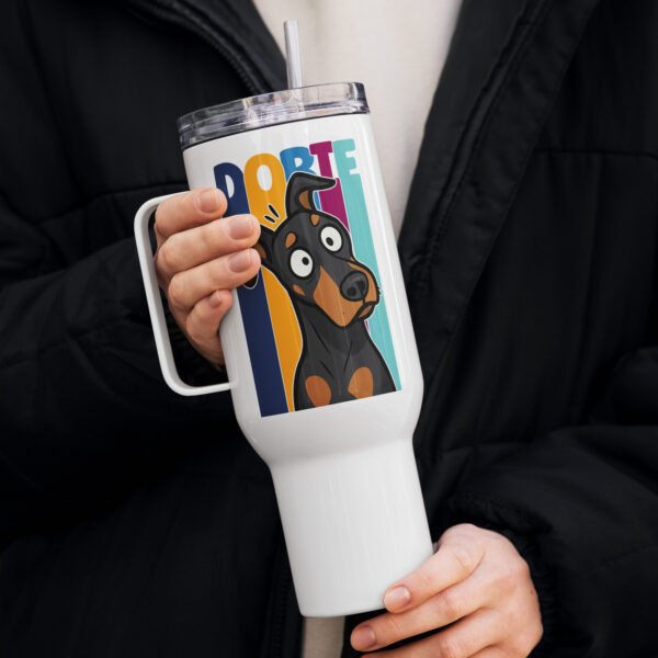 ColorPop DOBIE Travel Mug with Handle – 25oz or 40oz of Goofy Doberman Energy