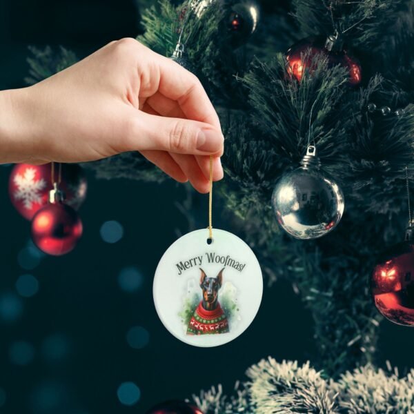 Doberman Sweater Ceramic Ornament "Merry Woofmas!" – Festive AF and Dobie Approved - Image 6