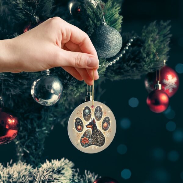 Christmas Doberman Paw Print Ornament – Ceramic Keepsake with Gold Hanging String - Image 6