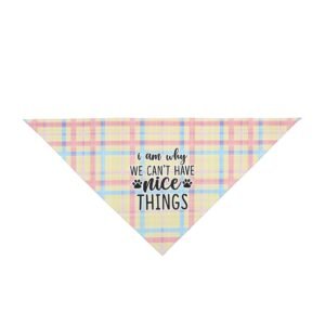 Yellow Pastel Plaid “I Am Why We Can’t Have Nice Things” Dog Bandana