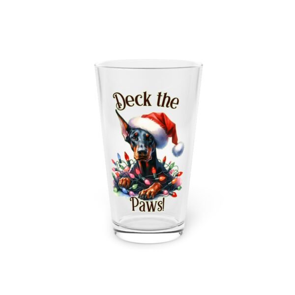 Deck the Paws Doberman Holiday Pint Glass – 16oz of Christmas Sass