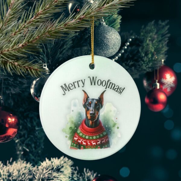 Doberman Sweater Ceramic Ornament "Merry Woofmas!" – Festive AF and Dobie Approved - Image 5
