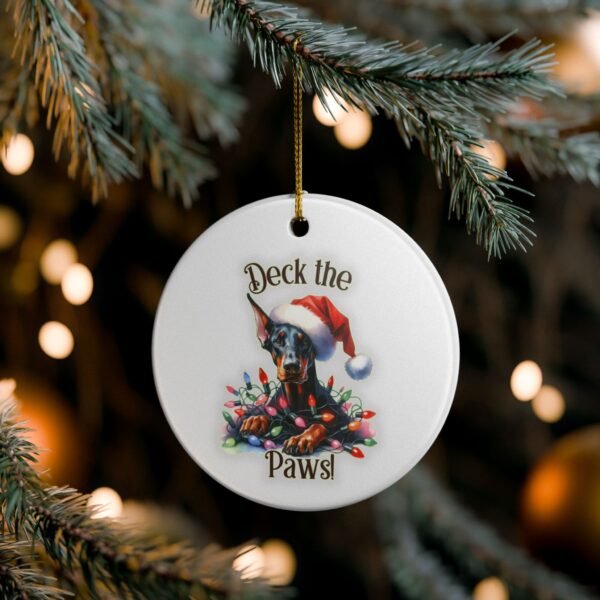 Doberman Christmas Ornament "Deck The Paws" – Ceramic Holiday Classic - Image 3