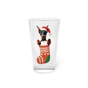 Santa’s Favorite Doberman Pint Glass – 16oz Stocking Surprise