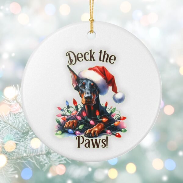 Doberman Christmas Ornament "Deck The Paws" – Ceramic Holiday Classic