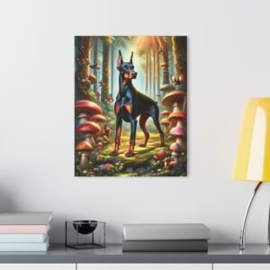 Acrylic Print “Doberman Sentry of the Shrooms” – Luxury Wall Art from the Mystical Forest Doberman Series
