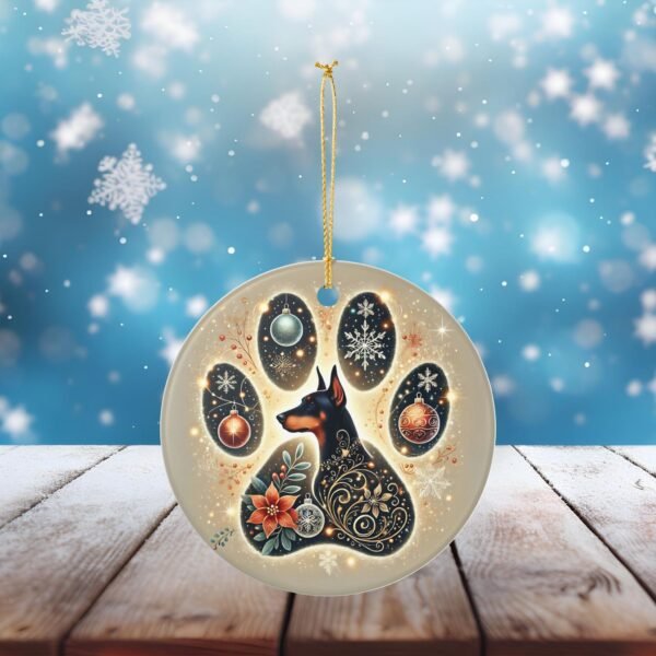 Christmas Doberman Paw Print Ornament – Ceramic Keepsake with Gold Hanging String - Image 5