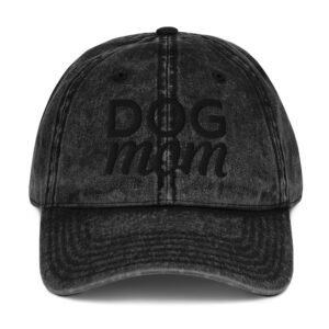 Black-on-Black “DOG mom” Embroidered Vintage Twill Cap – Distressed Cotton Hat for Doberman Moms