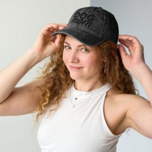 Black-on-Black “DOG mom” Embroidered Vintage Twill Cap – Distressed Cotton Hat for Doberman Moms