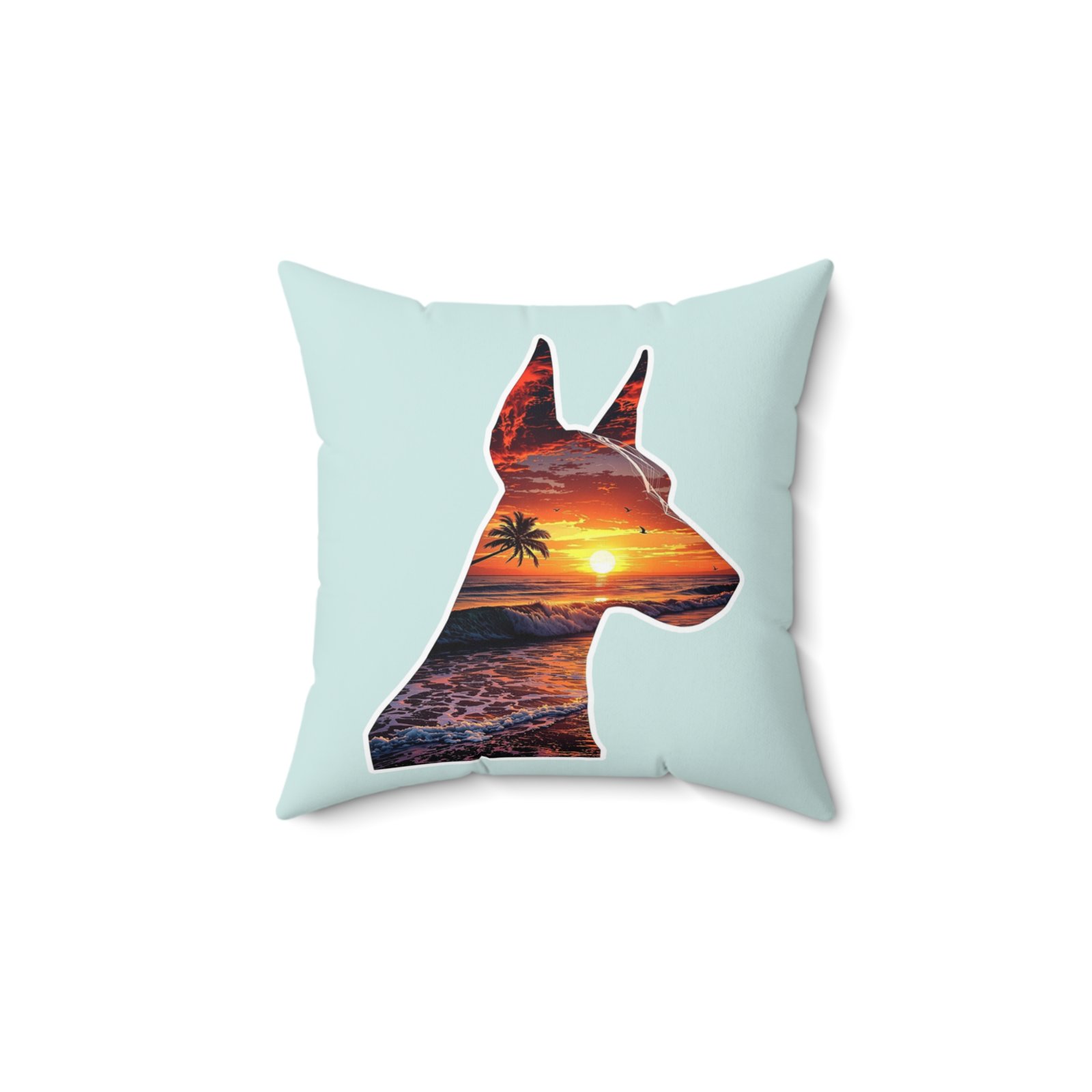 Tropical Sunset Doberman Pillow - Spun Polyester Throw Cushion for Pet Lovers