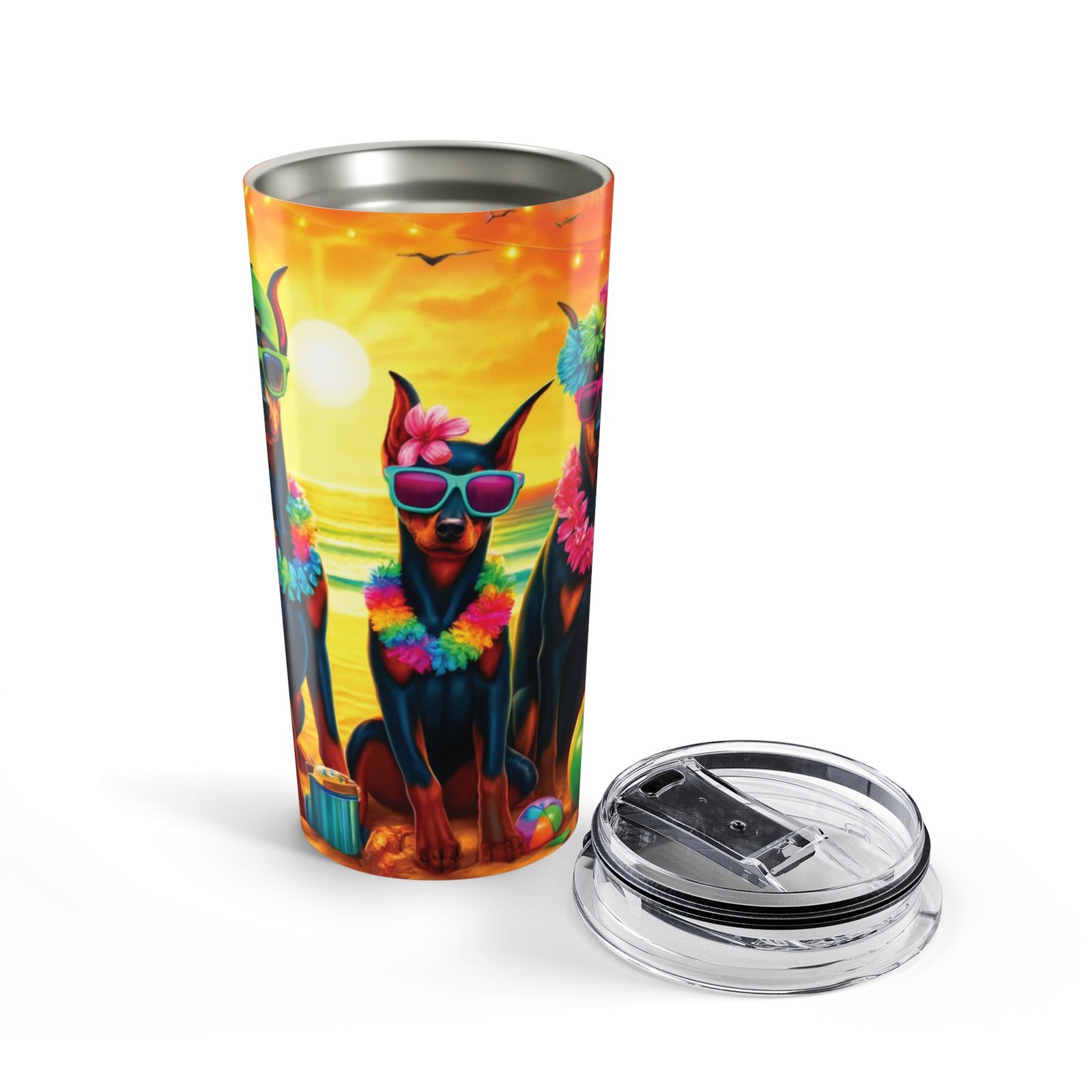 Doberman Tumbler Three Amigos Doberman Beach Party Design