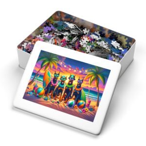 Jigsaw Puzzle With 500, 1000, or 2000 Pieces - Tropical  Beach Party Doberman Paradise