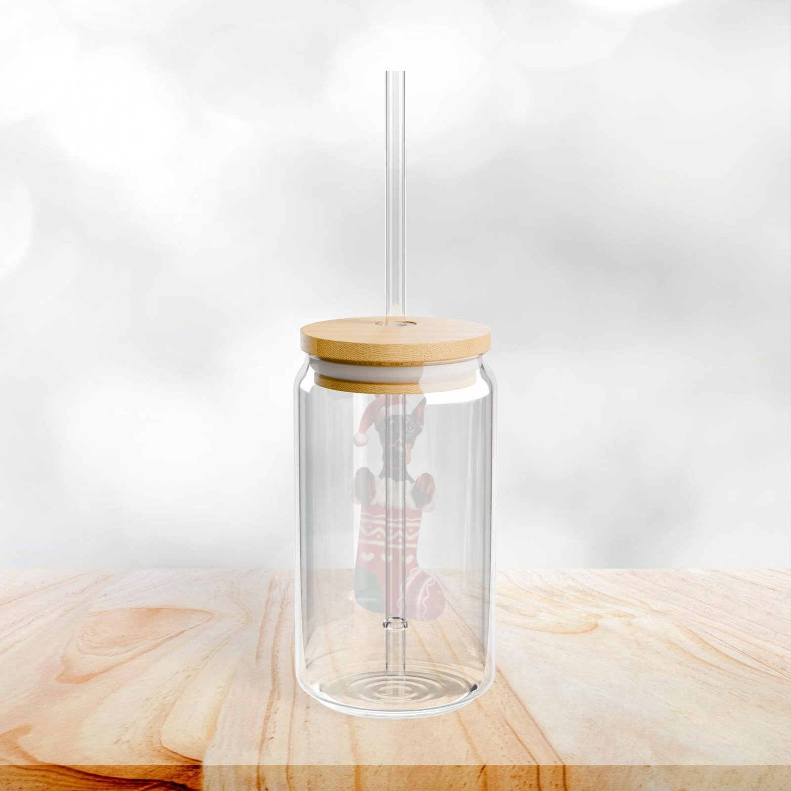 Christmas Doberman Glass Tumbler with Straw - Image 3