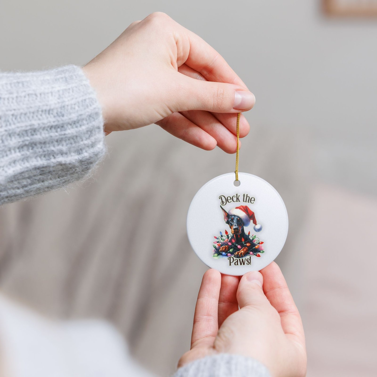 Doberman Christmas Ornament "Deck The Paws" - Image 3