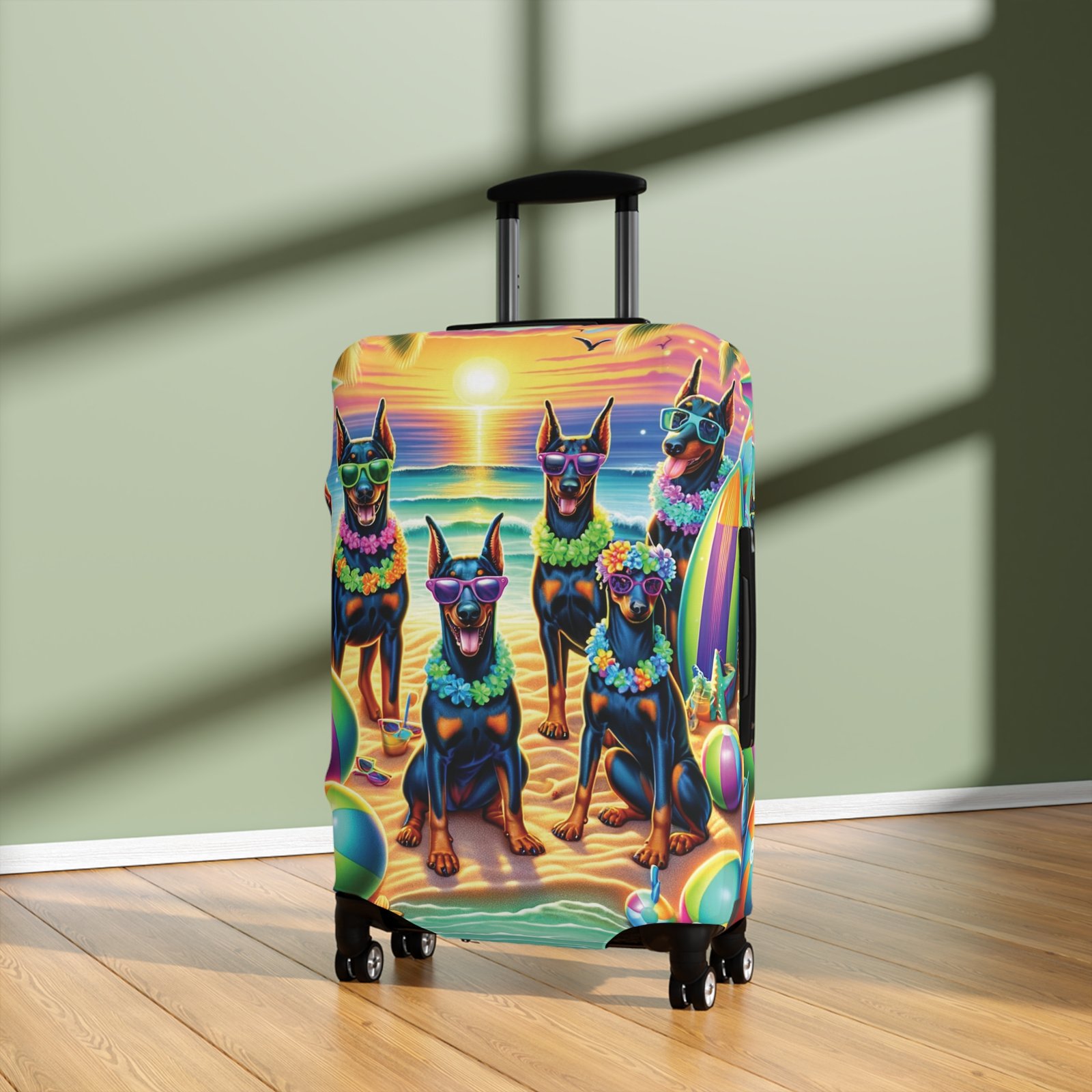 Sunset Doberman Beach Party Luggage Cover - Image 14