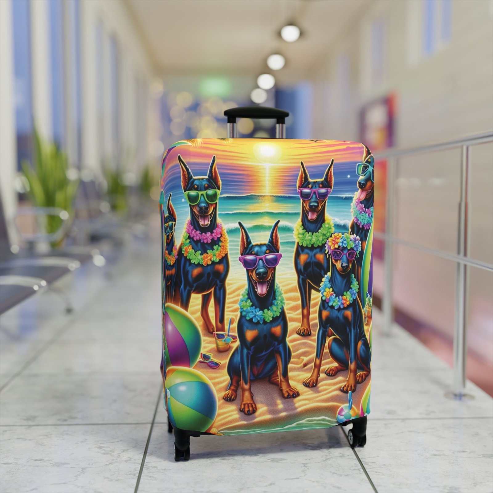 Sunset Doberman Beach Party Luggage Cover