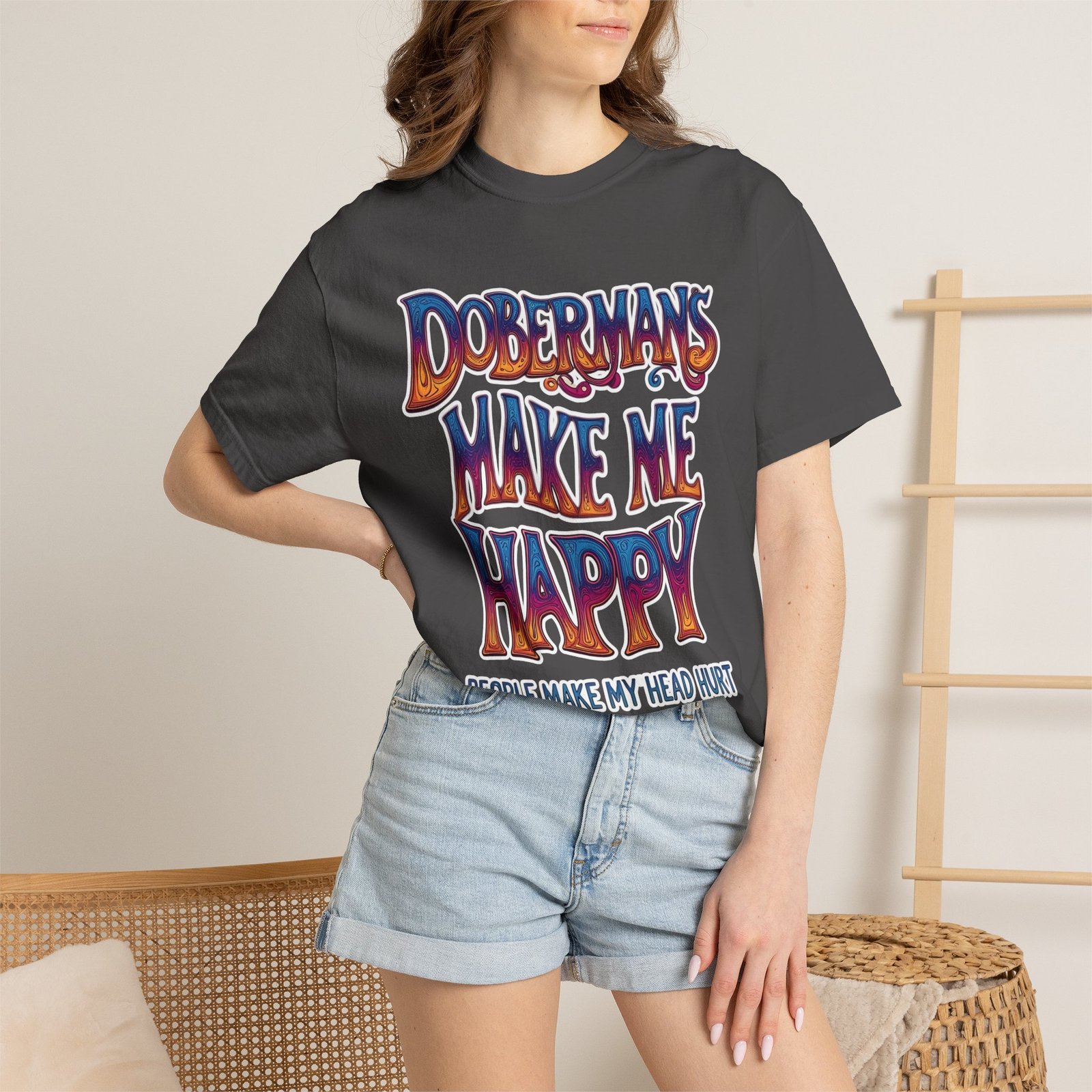 Dobermans Make Me Happy T-Shirt - Image 2