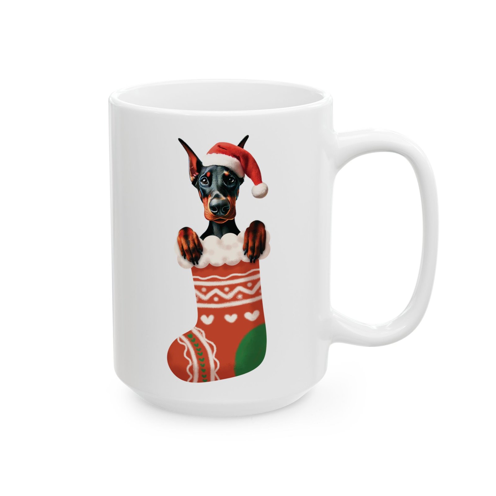 Doberman Holiday Stocking 15oz Ceramic Mug - Pet Lover's Christmas Collection - Image 2