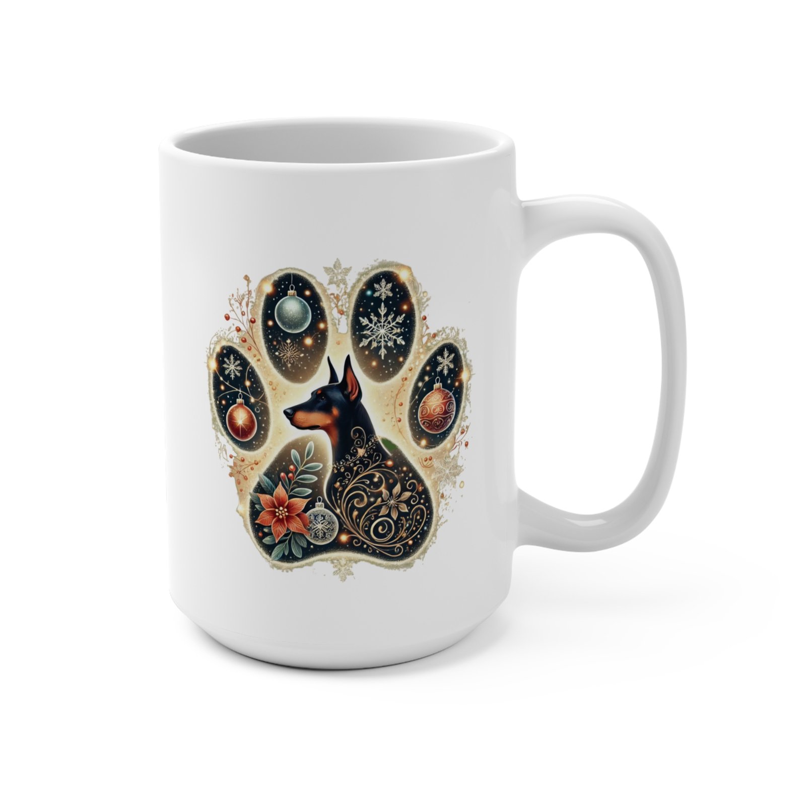 Christmas Doberman Paw Art 15oz Ceramic Mug - Image 3