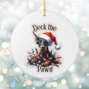Doberman Christmas Ornament "Deck The Paws"